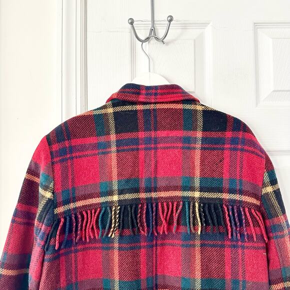 Liz Sport Vintage Red Scottish Tartan Plaid Fringe Trim Wool Boyfriend Blazer 10 - Picture 9 of 14